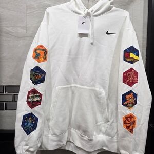 Nike White Crewneck Hoodie with Patches The Best Way To Predict The Future Is To
